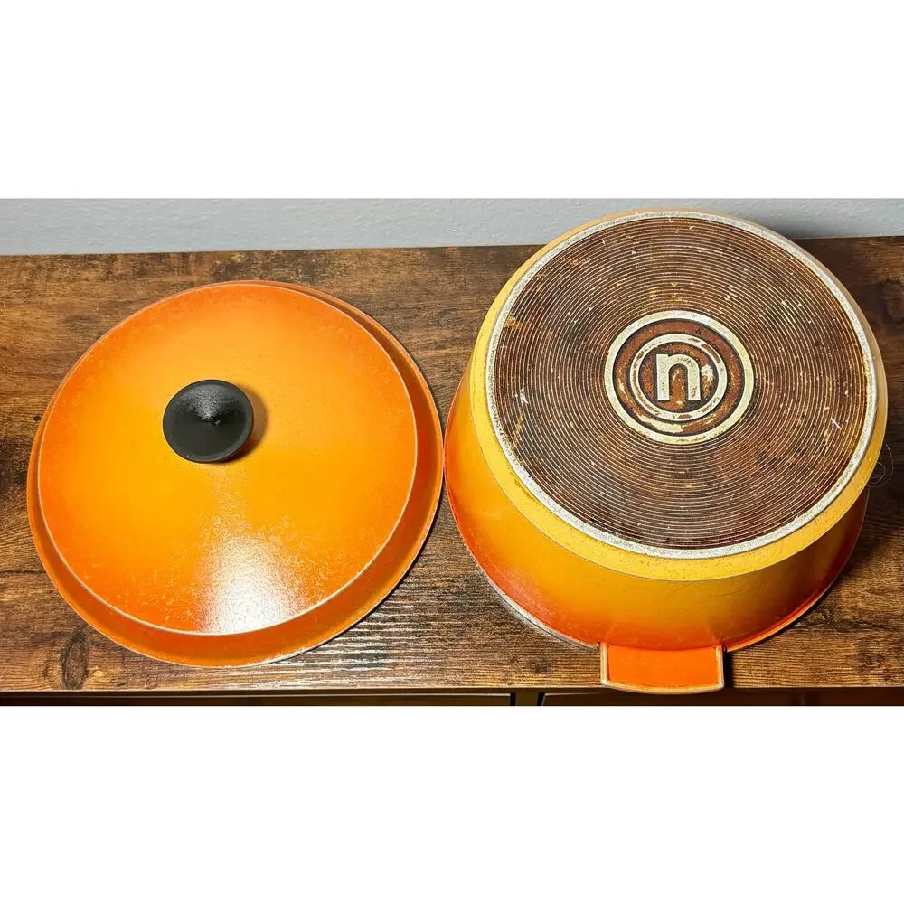 Vintage 1970s Flame Orange Aluminum Namco Australia Dutch Oven 4Qt with Lid